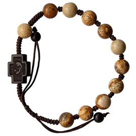 Sine Cera Picture Jasper & Jujube Wood Adjustable 8mm Rosary Bracelet