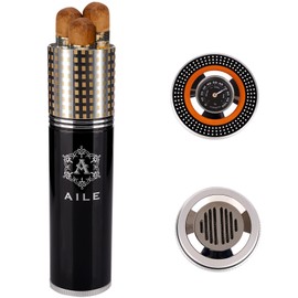 AILE Cigar humidor Travel Cigar case Tube for 3 to 4 Cigars, Portable Cigar case, Cigar Hygrometer, Great Gift for Lover(Black)