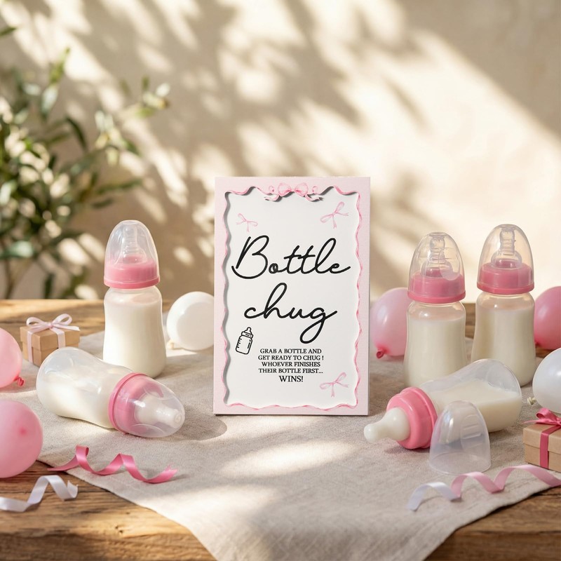 Roowest Bottle Chug Baby Shower Games Favors, Pink, Bow