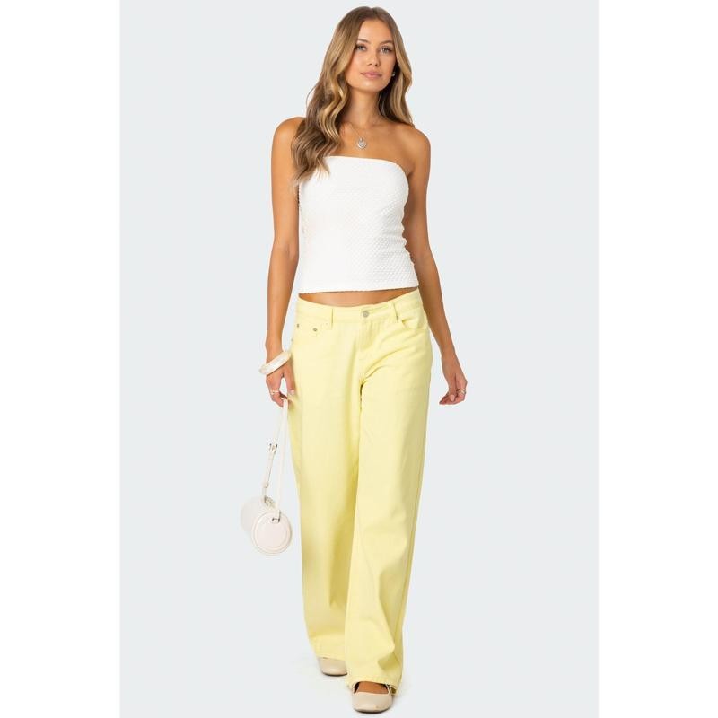 Roman Low Rise Slouchy Jeans - Color: YELLOW, Size: XS