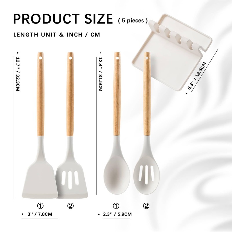 Hefild Silicone Cooking Utensils with Wooden Handles, 4-Piece Set and