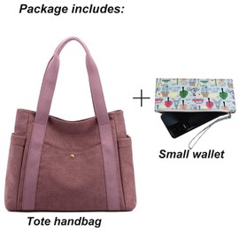 JIANLINST Women's Canvas Tote Handbags Multi-pocket Retro Casual Shoulder Bag Top Handle Satchel Tote Purse Purple coffee