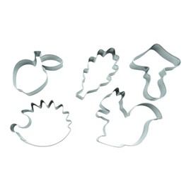 BekkiB 2415-Set of 5 Cookie Cutters "Forest" - Cookie Cutters Oak Leaf, Mushroom, Hedgehog, Apple & Squirrel - for Baking and Crafts