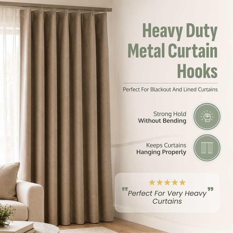 Curtain Hooks - Heavy Duty Metal Pin Hooks, 50 Pack
