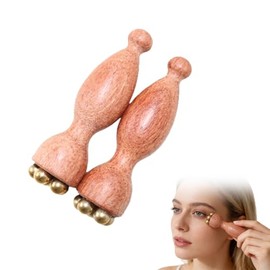 2Pcs Facial Massage Tool for Eye Massage Reduce Puffiness and Dark Circles Facial Meridian Brush Rosewood Handle Copper Massage Beads Chinese SPA Gua 