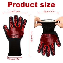 IKOPFLN Grillhandschuhe, Grillhandschuhe Hitzebeständig bis 800°C, Feuerfeste Handschuhe, mit Anti-Rutsch Silikon, Waschbare, für Küche Grill BBQ Backen, Kochhandschuhe Hitzebeständig