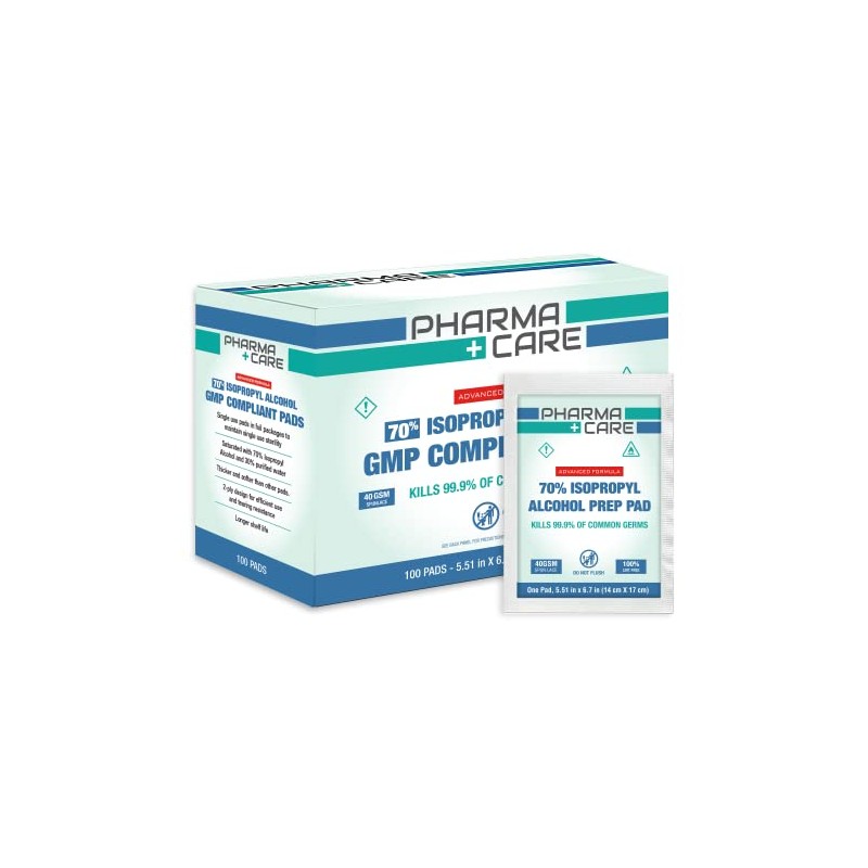 PharmaCare Advanced Formula 70% Alcohol Pads 5.51" x 6.69" (2