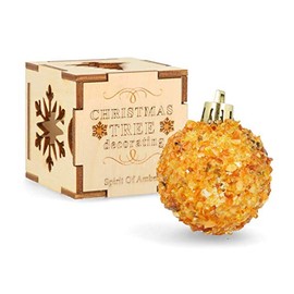 Exclusive Pure Baltic Amber Christmas Ball Gift Decoration Ball Bauble In a Wooden Box Unique Amber Gift (5 cm)