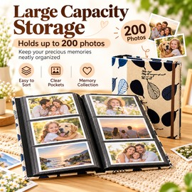 6-Inch Photo Album for Family Memories – 200-Pocket Fabric Cover Photo Organizer for Home, Office & Keepsake Storage