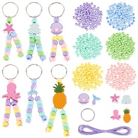 FREEBLOSS 150+pcs DIY Bead Keychain Kit Acrylic Beads for Keychain Making Summer Themed Bag Charm Kit Art Crafts for Beginners Beads for Necklace Jewelry Making