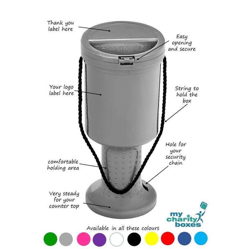 Rounded Hand Held Plastic Collection Box. Charity Box. Blue