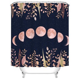 RnnJoile Moon Shower Curtain Witchy Space Moon Phase Curtains Magic Cottagecore Bathroom Decor Black and Blush Zodiac Fabric Curtains with Hooks 72"X72"Inches