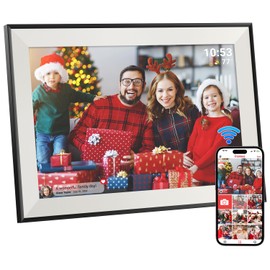 Frameo Digital Photo Frame, Frameo WiFi Digital Picture Frame 10.1 Inch 1280x800 IPS Touchscreen Auto-Rotat Electronic Photo Frame Share Photos Videos Anywhere, 32GB, Black & White