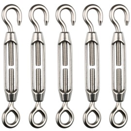 H&S Stainless Steel Turnbuckle Wire Tensioner for Cables Wire - 5pcs - Heavy-Duty Eye Rope Cable Tension Set for Adjusting Length - M4 Stainless Steel Hook and Wire Strainer