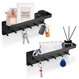 Mulaibdin 2 Stück Schlüsselbrett, Schlüsselboard mit Ablage, Schlüsselhalter Wand Ohne Bohren, Schlüsselhaken Selbstklebend, Schlüsselablage Modern für Flur,Badezimmer,Küche,Eingangsbereich (Schwarz)