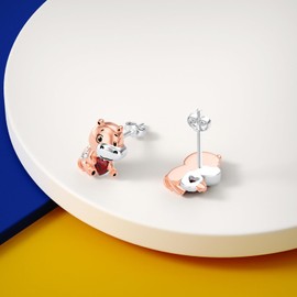 ABIGY Hippo Stud Earrings 925 Sterling Silver Hippo Stud Earrings Animal Earring for Women