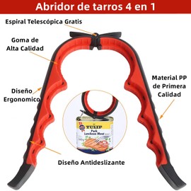 Abrelata de Cocina y Hogar Multifuncional, Kit de Abridor de Botella y Abridor de Vino Fácil de Usar, Incluye Abridor de Tarros 4 en 1, Abridor de Botellas 5 en 1 y Sacacorchos de Camarero(Rojo+Negro)