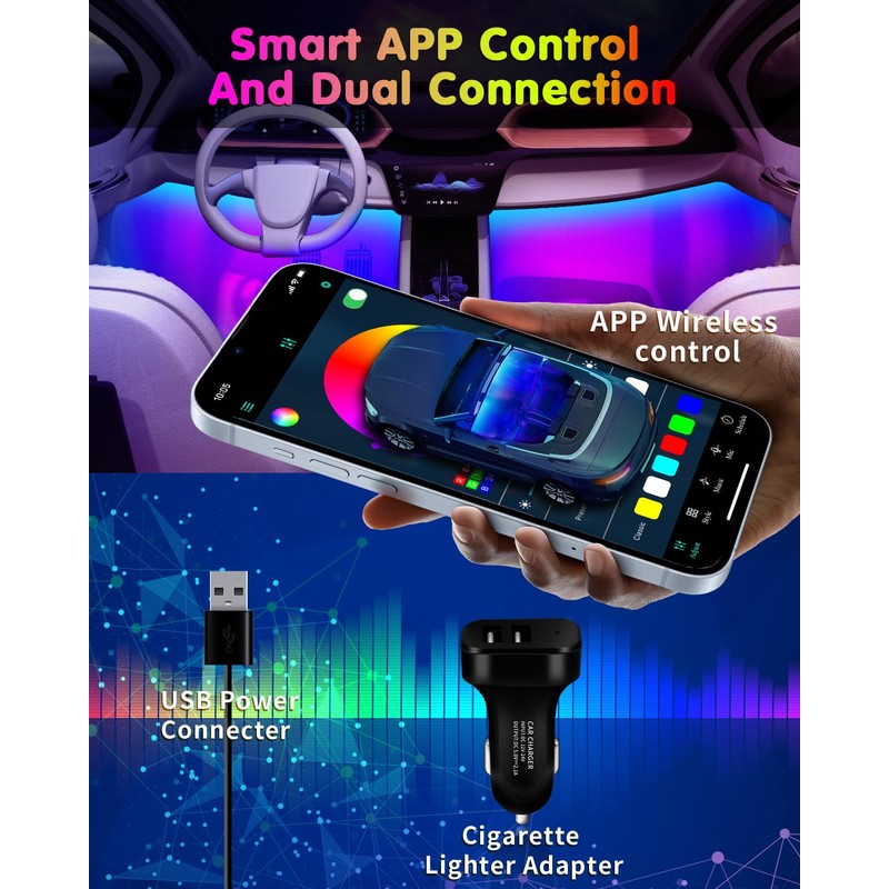 GLL RGBIC Car Interior Lighting, Ambient Lighting, Improved Dual Line