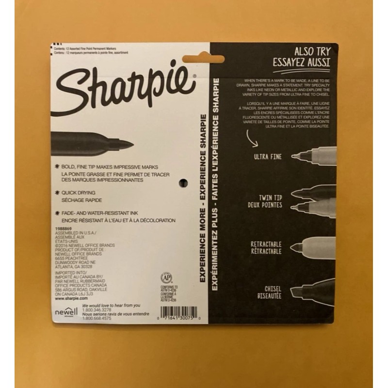 SHARPIE Permanent Markers, Fine Point, Assorted Colors, 12 Count