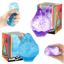 KutaKuta 2 PCS Raindrop Stress Balls, Blue Purple Squishy Stress Balls for Kids, Glitter Raindrop Squeeze Balls with Removable Base, Adults Anxiety Relief Water Drop Slow Rebound Sensory Balls