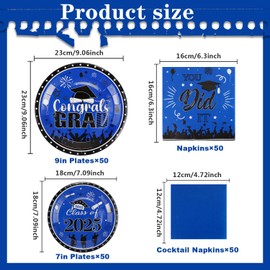Nialnant 200 PCS Graduation Plates and Napkins 2025, Graduations Party Supplies, Graduation Dessert Plates, Graduations Party Decorations, Blue and Black Disposable Paper Plate Serve 50