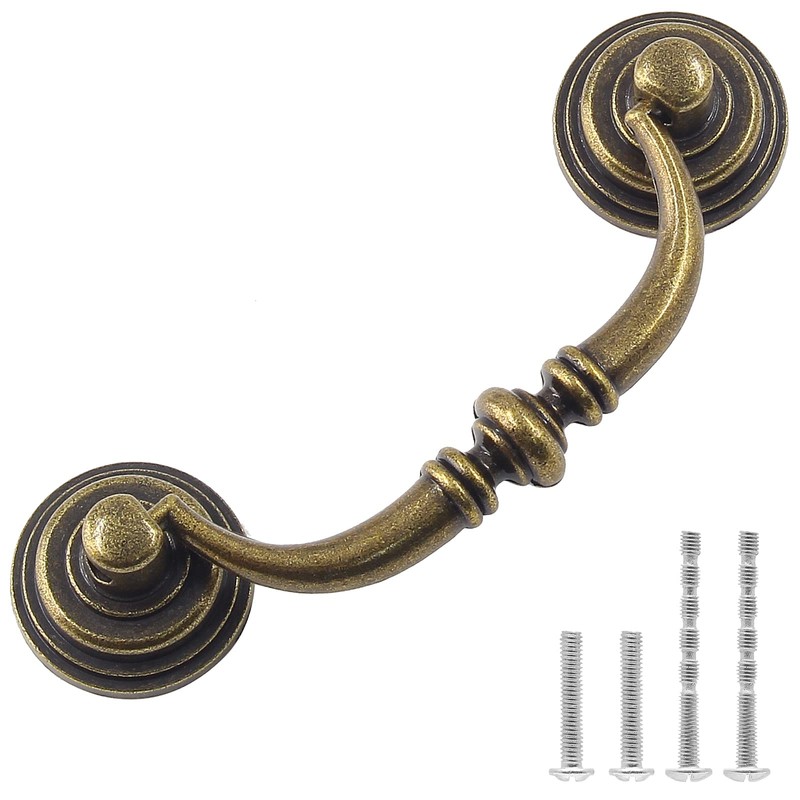 Waziaqoc 6PCS Antique Drop Bail Pulls, 3.5" Hole Center Shabby