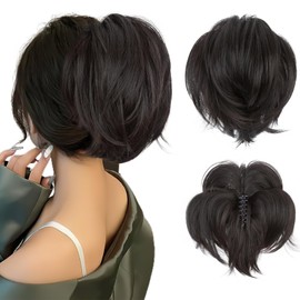 SEGOHAIR Claw Clip Short Ponytail Extension Messy Bun Hair Piece, Bendable Metal Wire Fake Bun Hair Pieces for Women-Fake Ponytail DIY Styles Hair Buns Hair Piece-Jet Black