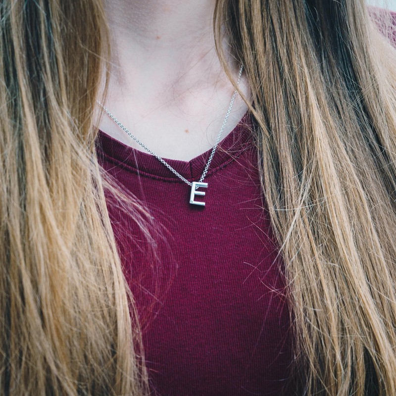 Philip Jones Initial Necklace Letter E Created with Zircondia® Crystals