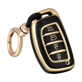 OFF WE GO for Hyundai Key Fob Cover with Keychain, Soft TPU Key Protector Case Compatible with Hyundai Elantra Elantra GT Ioniq Sonata Tucson Smart 4 Buttons Keyless, Gold Black