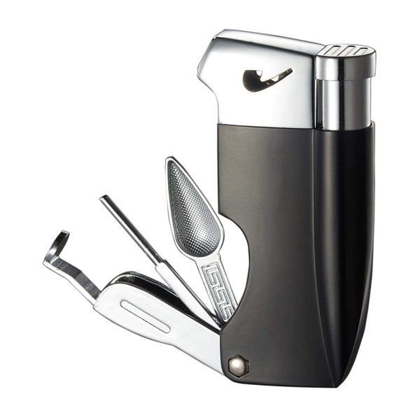 Visol Poseidon Soft Angled Flame Pipe Lighter with Built-in Pipe Tools (Matte Black)