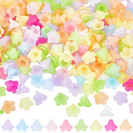 SOFPLATE 1 Box 500Pcs 10 Colors Acrylic Flower Bead Caps Crystal Flower Beads Bulk 5 Petal Lily Bell Tulip Loose Floral Trumpet Flower Spacer Beads for Jewellery Making DIY Bracelets Necklaces Earring