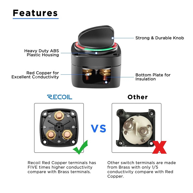 Recoil BS4 1-2-Both-Off 4-Position Battery Switch, 12V-48V DC