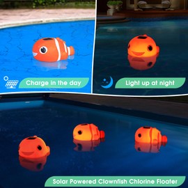 Covfirst Pool Chlorine Floater, Solar Floating Pool Chlorine Dispenser with Light, Adjustable Release, Large Capacity Spa Chemical Dispenser for 4x3” Tablets, Easy Opening Chlorine Floater for Hot Tub