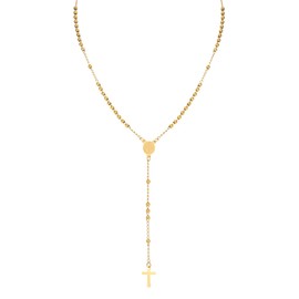 Eigso 3MM Gold Necklace for Men Women Rosary Necklace Saint Christian Cross Crucifix Pendant Necklace for Man Woman