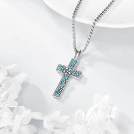 ONEFINITY Cross Necklace for Women 925 Sterling Silver Filigree Necklace Turquoise Cross Pendant Religious Jewellery Gifts