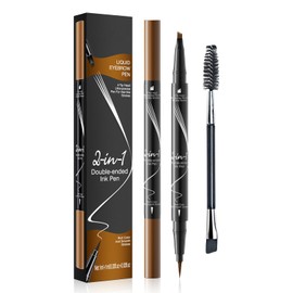 Eyebrow Pencil, Waterproof, 2-in-1 Dual-Ended Microblading Eyebrow Pencil, Microblading Eyebrow Pencil, Long-Lasting, Smudgeproof, Quick-Drying, Liquid Eyebrow Pencil (Light Brown)