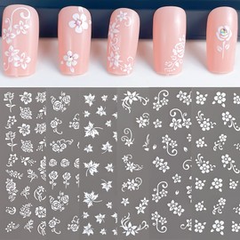 White Flower Nail Art Decal Stickers for Women Fingernails Acrylic Nails Designs and Nail Decoration Self Adhesive Floret Nail Stickers for Nails Decor (Pack of 6)