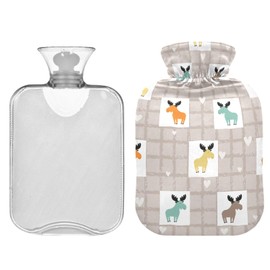ZZXXB Moose Plaid Hot Cold Water Bottle with Fleece Cover PVC Hot Water Bag 1 Liter