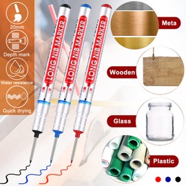Multi-purpose Deep Hole Marker Pens Long Nosed Marker Deep Drill Hole Long Nib Scriber Waterproof Mechanical Carpentry Colorful Marker Pen for Woodworking Hardware Decoration Construction (12 Pieces)