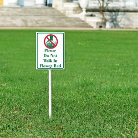 SRongmao Please Do Not Walk in Flower Bed Yard Sign with Stake Flower Sign Flower Metal Decor 7x8.8inch Rustproof Aluminum Sign for Yard Garden Lawn Street Outdoor