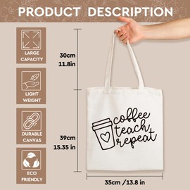 SEWSONG 2025 Teacher Appreciation Canvas Tote Bag Gifts for Women,Aesthetic Linen Tote Bag for Shopping Grocery Beach,Best Teacher Graduation Birthday Gifts,Coffee Teach Repeat-49