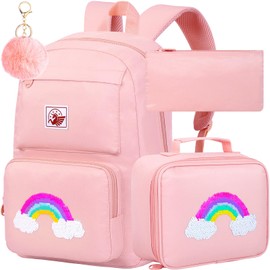 AGSDON 3PCS Girls Backpack, 18 Inch School Laptop Bookbag Teen College Water Resistant Backpack for Women-Rainbow