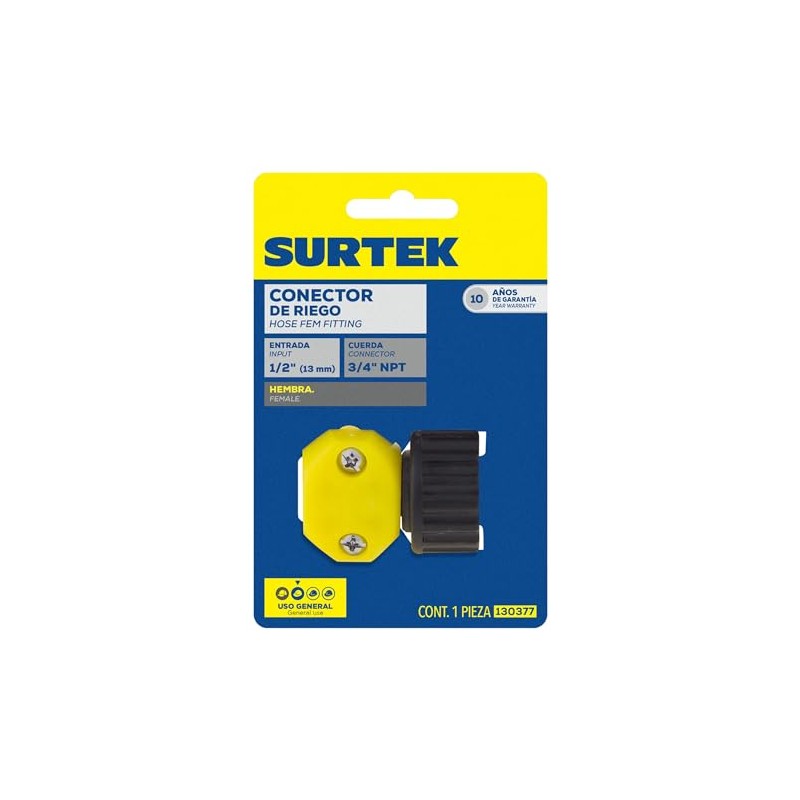 Surtek 130377 Conector para manguera de riego plástico, 1/2" hembra