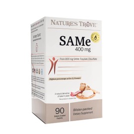 SAM-e 400mg by Natures Trove - 90 Enteric Coated Caplets. Vegan, Kosher, Non-GMO, Soy Free, Gluten Free - Promotes Positive Mood and Joint Comfort -  