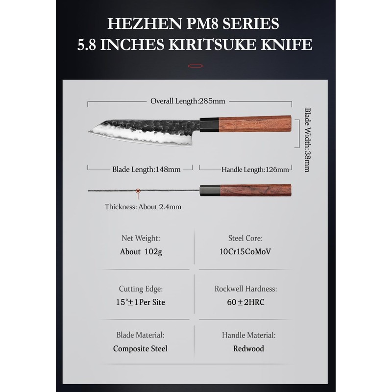 HEZHEN Kiritsuke Knife, 5.8 Inches Small Chef Knife, 3 Layers
