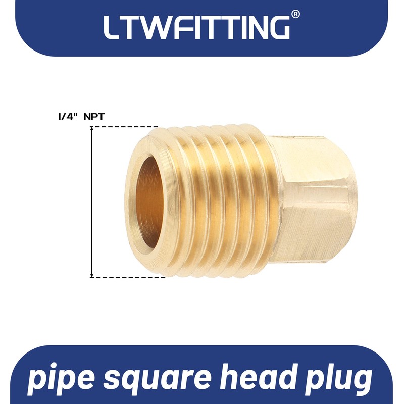 LTWFITTING Brass Fitting Pipe Square Head Plug 1/4 Male Male
