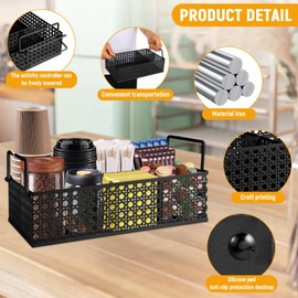DYGZBLHT Coffee Bar Organizer Countertop, Metal Coffee Station Organizer Coffee Bar Accessories Organizer With Handles, Coffee Pods Holder Coffee and Tea Condiment Organizer Station Mesh Black