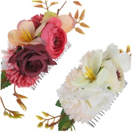 Beavorty 2pcs Comb Rose Flowers Side Hair Comb Flower Hair Clip Wedding Bride Headpiece for Beach Wedding