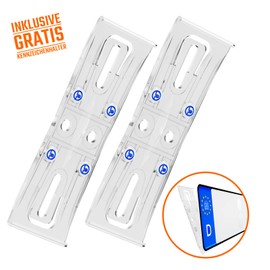 KFZ-Kennzeichen Elektro Auto Nummernschild inkl. rahmenlose Kennzeichenhalter transparent DIN Autokennzeichen 520mm x 110mm Fahrradträger Anhänger LKW Autoschild (03 Elektro E-Kennzeichen)