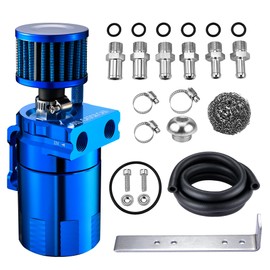 EVIL ENERGY Oil Catch Can, 300ML Baffled Oil Can with Breather Filter, Universal Aluminum Air Oil Separator Breather Tank with 3/8" ID 5FT NBR Fuel Hose Kit